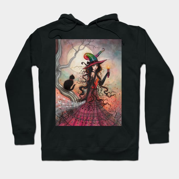 October Flame Witch Cat Halloween Fantasy Art Hoodie by robmolily